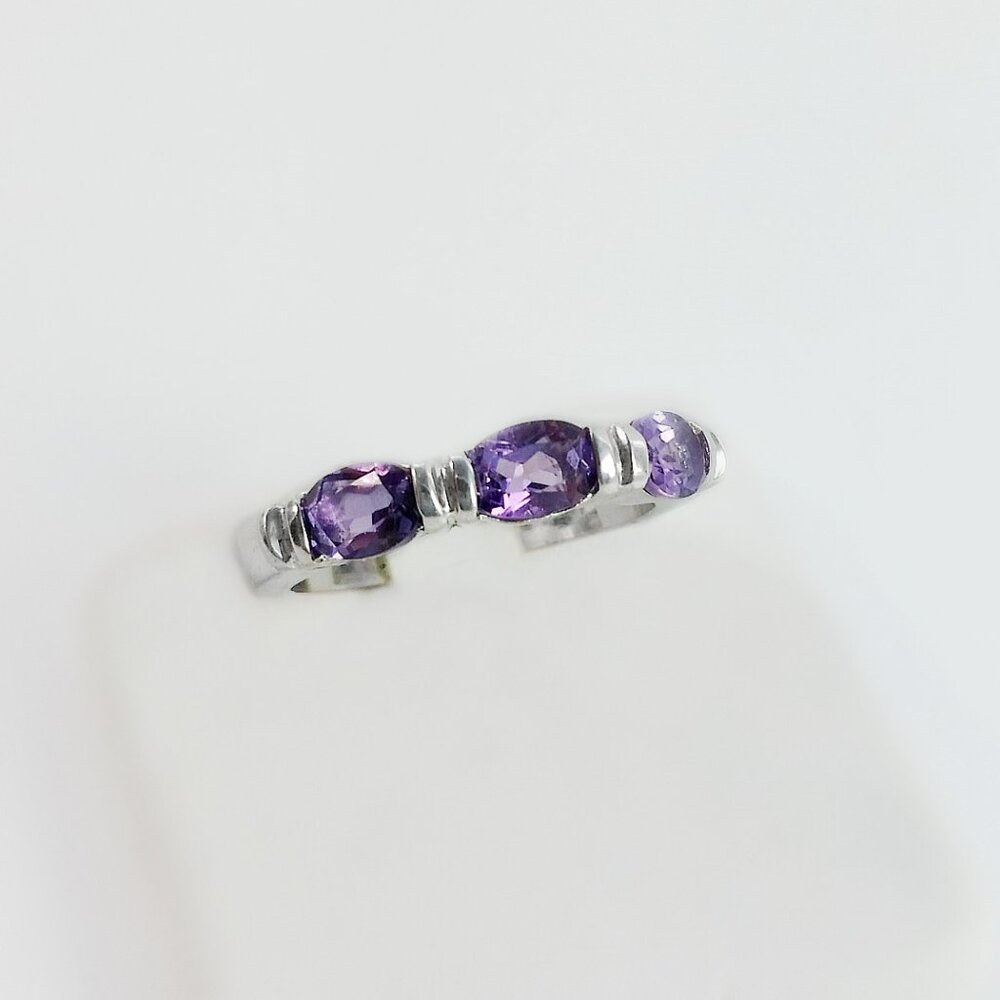 Three Stone Ring - Amethyst Stone Ring - Sterling… - image 2